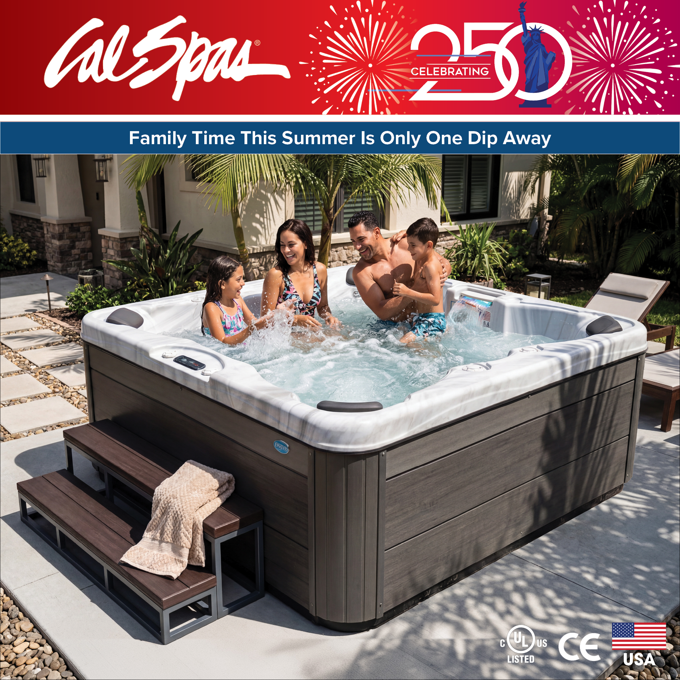 Calspas hot tub being used in a family setting - Lodi